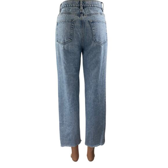Pacsun Women's Blue High Waisted Frayed Hem Straight Leg Denim Jeans Pants Sz 24 - Picture 3 of 5